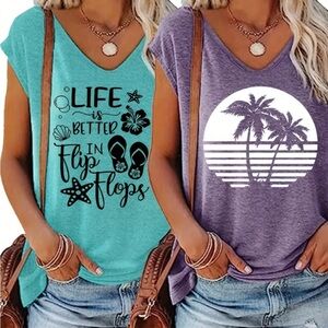 Graphic cap sleeve tee shirts size Large and XXL choose one V Neck NIP